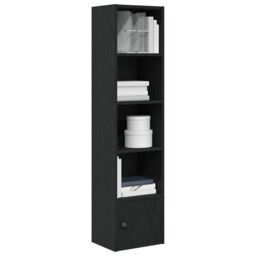 Berkfield Home Bookcase Black Oak 31x24x127 cm Engineered Wood - Size: 31 x 24 x 127 cm - thumbnail 1