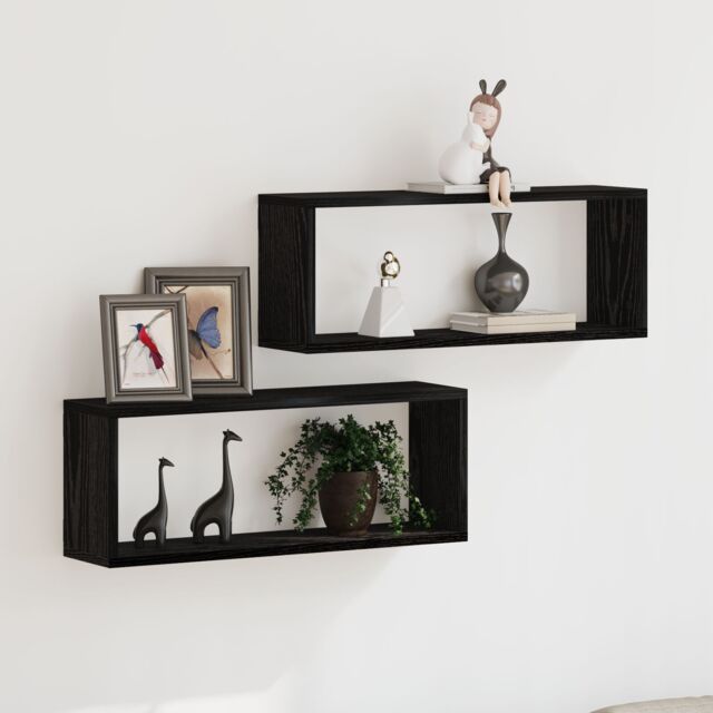Berkfield Home Wall Shelves 2 Pack Black Oak 60x15x23 cm Made of Engineered Wood - Size: 60 x 15 x 23 cm - image 1