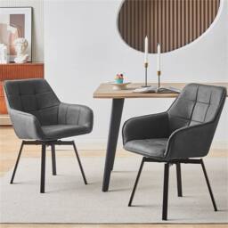Kelvenix 2 Pcs Dining Chair Faux Leather Soft Padded Chair-Grey in Grey - thumbnail 4