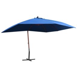 Berkfield Home Hanging Parasol with Wooden Pole 400x300 cm Blue - thumbnail 1
