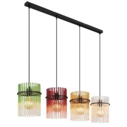 Netlighting Gorley Bar Pendant Matt Black Rods Multicolour Glass Shade 4x E27