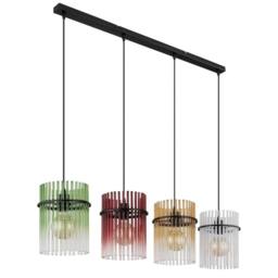 Netlighting Gorley Bar Pendant Matt Black Rods Multicolour Glass Shade 4x E27 - thumbnail 2