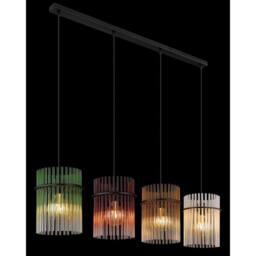 Netlighting Gorley Bar Pendant Matt Black Rods Multicolour Glass Shade 4x E27 - thumbnail 4