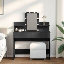 Berkfield Home Dressing Table with LED Black 100x40x130 cm - Size: 100 x 40 x 130 cm - thumbnail 2