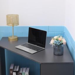 Home Source Wellington Compact Office Computer Corner Desk with Storage Shelves in Dark Grey - thumbnail 3
