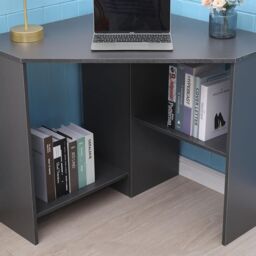 Home Source Wellington Compact Office Computer Corner Desk with Storage Shelves in Dark Grey - thumbnail 6
