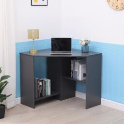 Home Source Wellington Compact Office Computer Corner Desk with Storage Shelves in Dark Grey - thumbnail 1