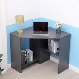 Home Source Wellington Compact Office Computer Corner Desk with Storage Shelves in Dark Grey - thumbnail 2