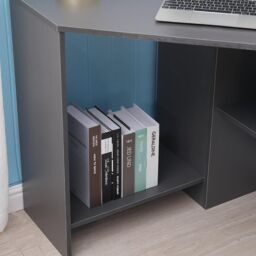 Home Source Wellington Compact Office Computer Corner Desk with Storage Shelves in Dark Grey - thumbnail 5