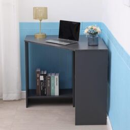 Home Source Wellington Compact Office Computer Corner Desk with Storage Shelves in Dark Grey - thumbnail 4
