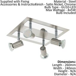 Loops Flush Ceiling Light Colour Satin Nickel Chrome Shade Bulb GU10 4x5W Included in Metallics - thumbnail 2