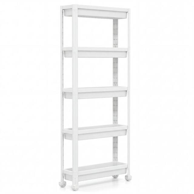 Kelvenix 5-Tier Slim Rolling Storage Cart Space-Saving Mobile Utility Organizer in White - Size: 0.6m2 - image 1