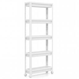 Kelvenix 5-Tier Slim Rolling Storage Cart Space-Saving Mobile Utility Organizer in White - Size: 0.6m2