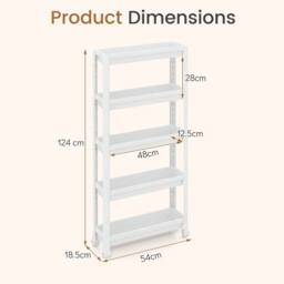 Kelvenix 5-Tier Slim Rolling Storage Cart Space-Saving Mobile Utility Organizer in White - Size: 0.6m2 - thumbnail 2