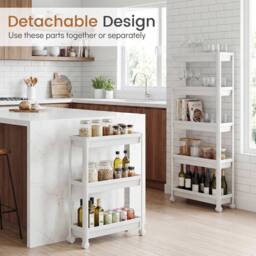 Kelvenix 5-Tier Slim Rolling Storage Cart Space-Saving Mobile Utility Organizer in White - Size: 0.6m2 - thumbnail 3