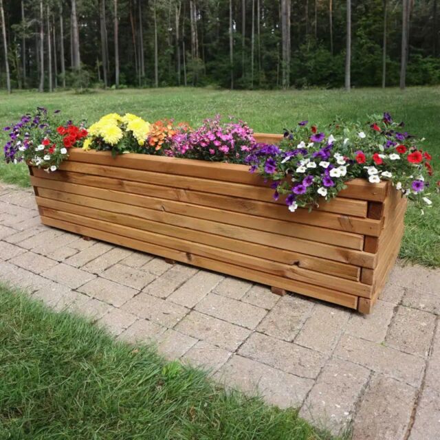 Woven Wood 1.4m Pine Raised Trough Planter in Natural - image 1