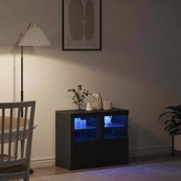 Berkfield Home Side Cabinets with LED Lights 2 pcs Black Oak 41x37x67 cm - Size: 41 x 37 x 67 cm - thumbnail 5
