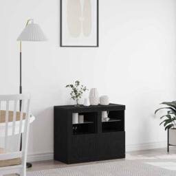 Berkfield Home Side Cabinets with LED Lights 2 pcs Black Oak 41x37x67 cm - Size: 41 x 37 x 67 cm - thumbnail 2