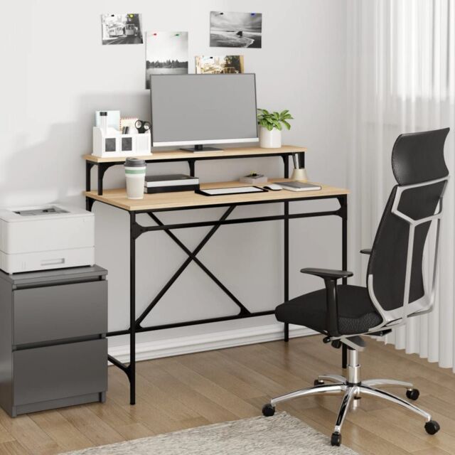 Berkfield Home Desk Sonoma Oak 100x50x90 cm Engineered Wood & Iron in Brown - Size: 100 x 50 x 90 cm - image 1