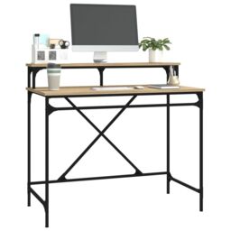 Berkfield Home Desk Sonoma Oak 100x50x90 cm Engineered Wood & Iron in Brown - Size: 100 x 50 x 90 cm - thumbnail 4