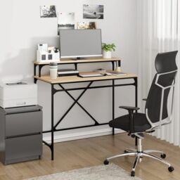 Berkfield Home Desk Sonoma Oak 100x50x90 cm Engineered Wood & Iron in Brown - Size: 100 x 50 x 90 cm - thumbnail 1