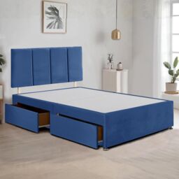 "Bed Time UK Plush Divan Bed Frame with 2 Drawers & 20"" Vertical Line Headboard in Blue - Size: Super King" - thumbnail 1