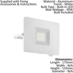 Loops IP65 Outdoor Wall Flood Light White Adjustable 30W Built in LED Porch Lamp - thumbnail 2