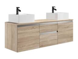 Vente-unique Wall-Hung Bathroom Unit With Double Basin - Light Natural - 150 Cm in Light Oak - thumbnail 6