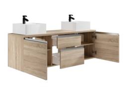 Vente-unique Wall-Hung Bathroom Unit With Double Basin - Light Natural - 150 Cm in Light Oak - thumbnail 7