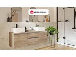 Vente-unique Wall-Hung Bathroom Unit With Double Basin - Light Natural - 150 Cm in Light Oak - thumbnail 4