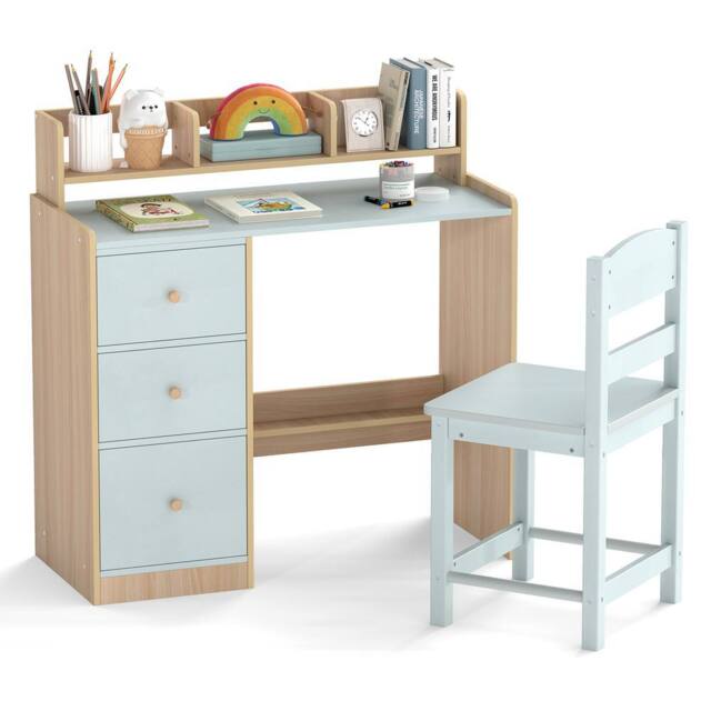 Costway Kids Study Desk & Chair Set Wooden Writing Desk w/Hutch &Storage Shelf - image 1