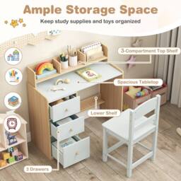Costway Kids Study Desk & Chair Set Wooden Writing Desk w/Hutch &Storage Shelf - thumbnail 6