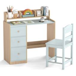 Costway Kids Study Desk & Chair Set Wooden Writing Desk w/Hutch &Storage Shelf