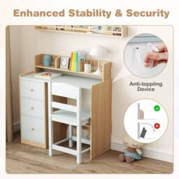 Costway Kids Study Desk & Chair Set Wooden Writing Desk w/Hutch &Storage Shelf - thumbnail 8