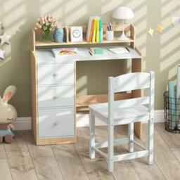 Costway Kids Study Desk & Chair Set Wooden Writing Desk w/Hutch &Storage Shelf - thumbnail 4