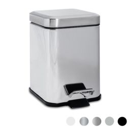 Harbour Housewares Square Bathroom Pedal Bin - 3L Stainless Steel Slim Rubbish Dustbin in Silver - thumbnail 1
