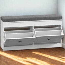Pirlo Plush Modern Shoe Storage Bench With Cushioned Seat & Storage Drawers in White - thumbnail 5
