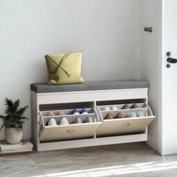Pirlo Plush Modern Shoe Storage Bench With Cushioned Seat & Storage Drawers in White - thumbnail 2