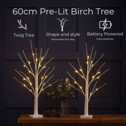 Neo Set of 2 LED Pre Lit Twig Tree Lights 60cm Birch Tree in Warm White - thumbnail 5