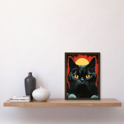 Artery8 Wall Art Print In the Shadow of the Celestial Black Cat Vintage Pulp Art Sci-Fi Cover Artwork Red Yellow Blue Solar Eclipse Artwork Framed A4 - thumbnail 2