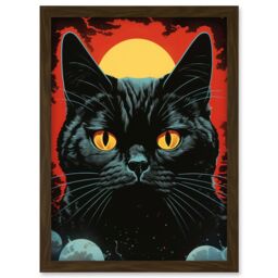 Artery8 Wall Art Print In the Shadow of the Celestial Black Cat Vintage Pulp Art Sci-Fi Cover Artwork Red Yellow Blue Solar Eclipse Artwork Framed A4 - thumbnail 1