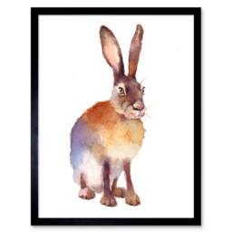 "Artery8 Large Hare Watercolour Artwork Home Decor 12x16"" Framed Wall Art Print in Brown - Size: W12"" x H16""" - thumbnail 1