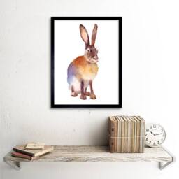 "Artery8 Large Hare Watercolour Artwork Home Decor 12x16"" Framed Wall Art Print in Brown - Size: W12"" x H16""" - thumbnail 2