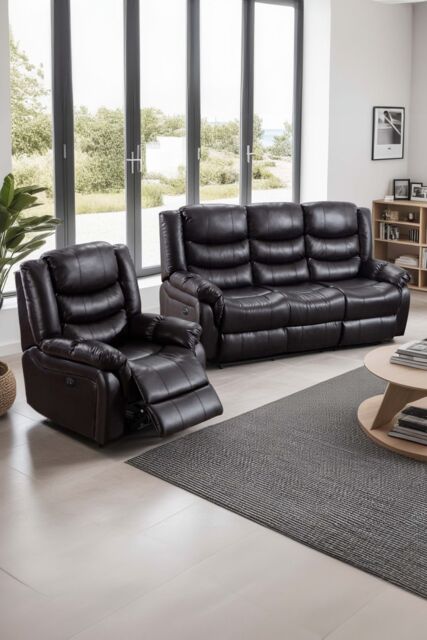 More4Homes Seattle Electric Recliner Bonded Leather 1+3 Seater Sofa Set in Brown - image 1