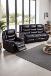 More4Homes Seattle Electric Recliner Bonded Leather 1+3 Seater Sofa Set in Brown - thumbnail 1