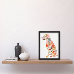 "Artery8 Labrador Dog Lover Bright Floral Pattern Portrait Framed Wall Art in Pink - Size: W12"" x H16""" - thumbnail 4