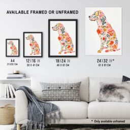 "Artery8 Labrador Dog Lover Bright Floral Pattern Portrait Framed Wall Art in Pink - Size: W12"" x H16""" - thumbnail 3