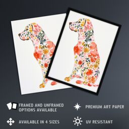 "Artery8 Labrador Dog Lover Bright Floral Pattern Portrait Framed Wall Art in Pink - Size: W12"" x H16""" - thumbnail 2