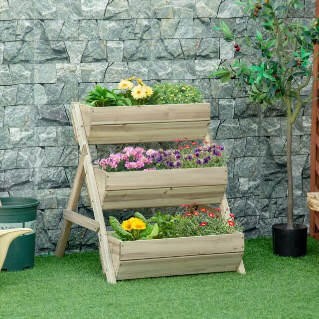 OUTSUNNY 3 Tier Raised Garden Bed Wooden Elevated Planter Box Kit in Green - image 1