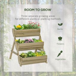 OUTSUNNY 3 Tier Raised Garden Bed Wooden Elevated Planter Box Kit in Green - thumbnail 4